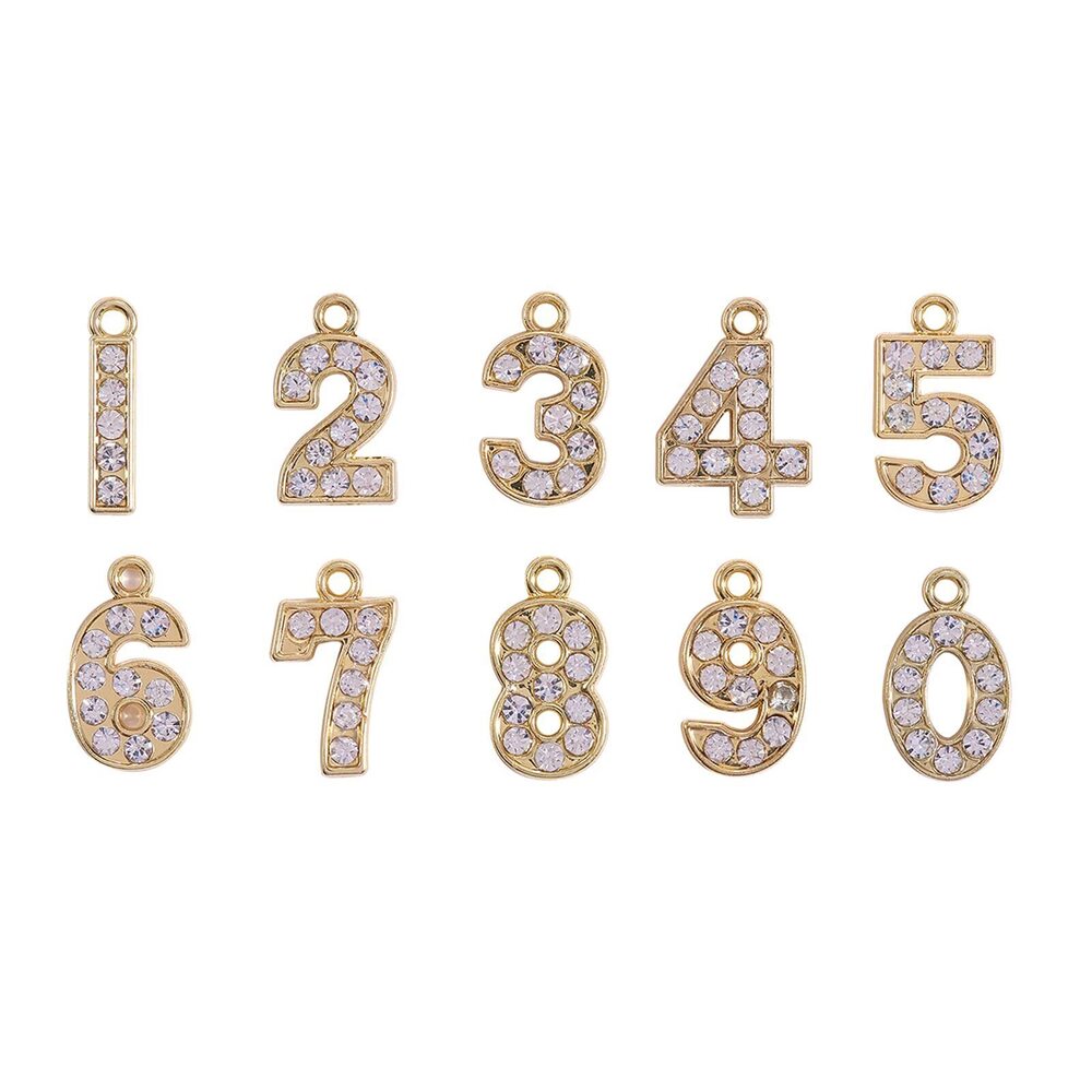 8285 20 Pieces 10 Numbers Alloy Glass Rhinestone Charms Crystal Number 0~9